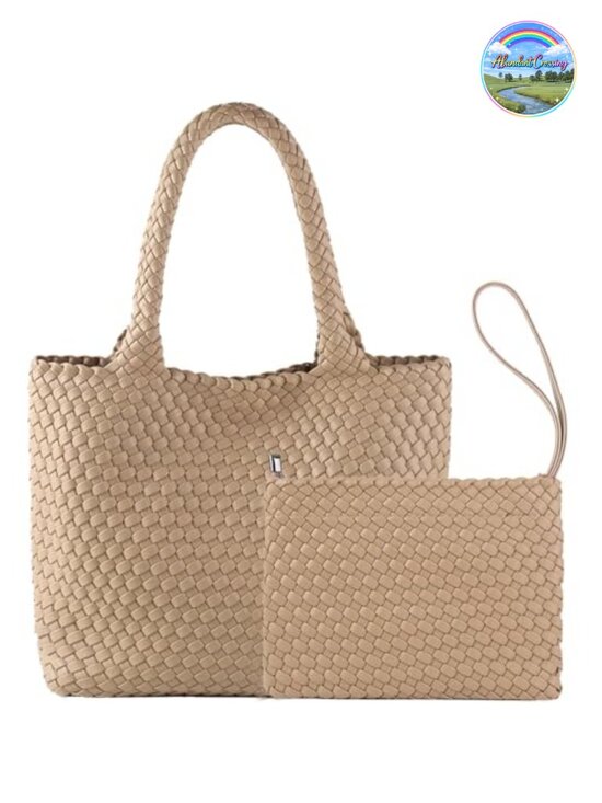 Handbags - Faux Leather Woven Tote Bag Large Capacity Shoulder Handbag